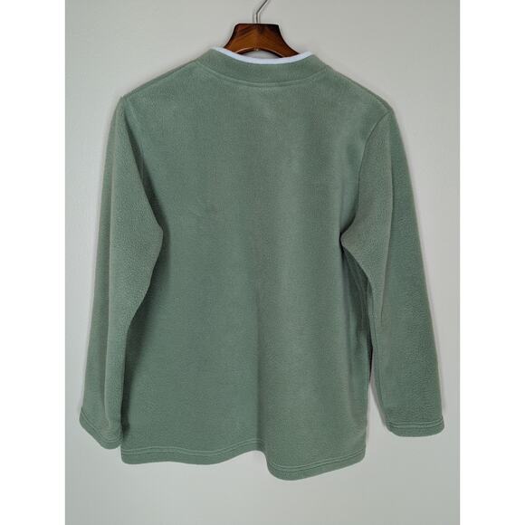 Croft & Barrow Fleece Top Winter Snowman Green Women Large V-Neck Embroidered - Picture 4 of 9